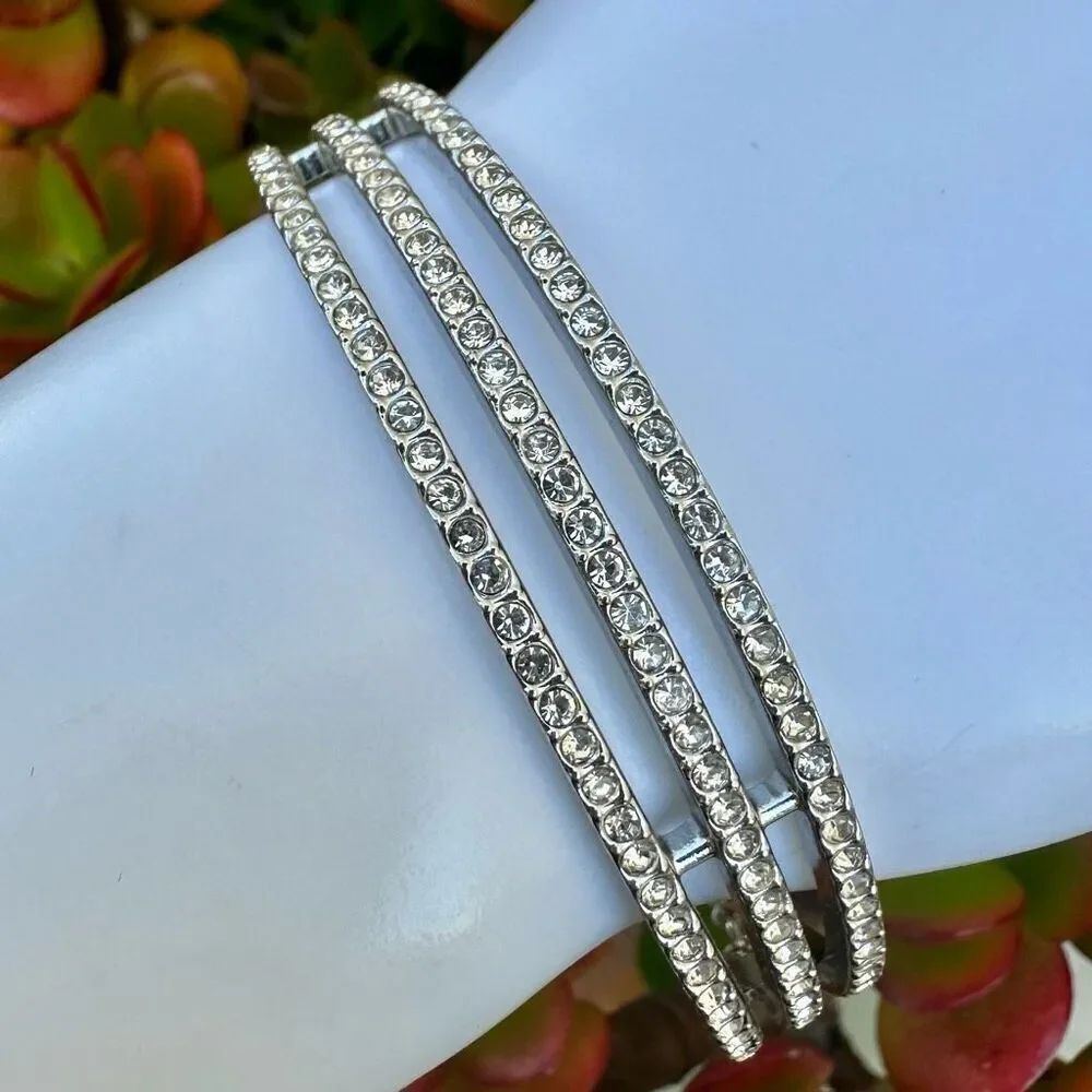 Silver tone rhinestone adjustable bracelet
